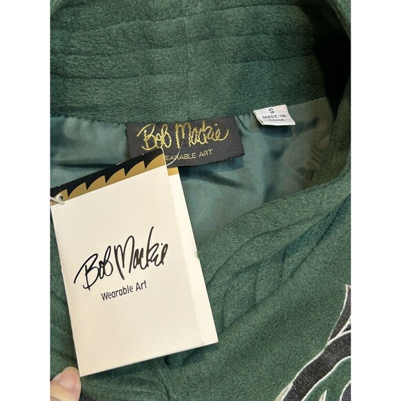 Bob Mackie Wearable Art Size Small Green Embroidered Fleece Jacket - Picture 3 of 10